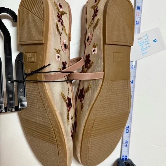 Time and Tru Women's Embroidered Flats - Beige and Burgundy - Picture 4 of 6